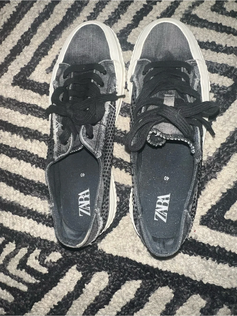 Zara Black Platform Lace-Up Sneakers with White Sole